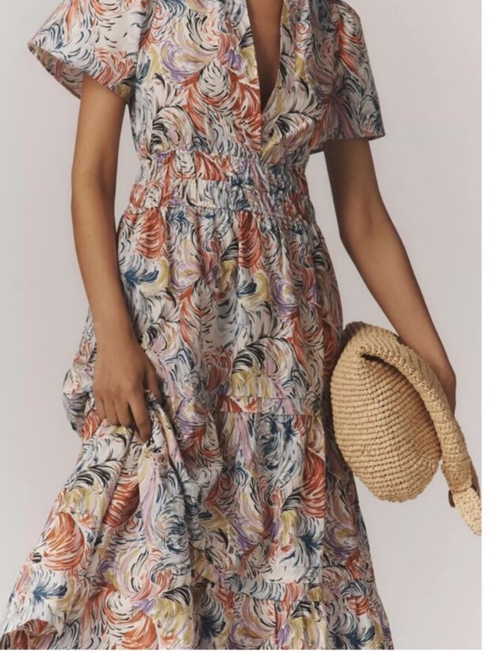 Anthropologie Somerset Multicolor Feathered Swirl Maxi Dress